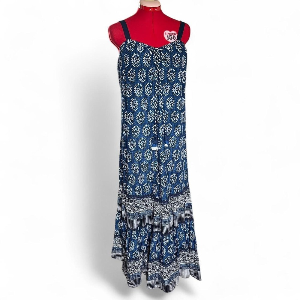 Chelsea & Violet blue boho paisley tiered cotton maxi dress wedding guest small